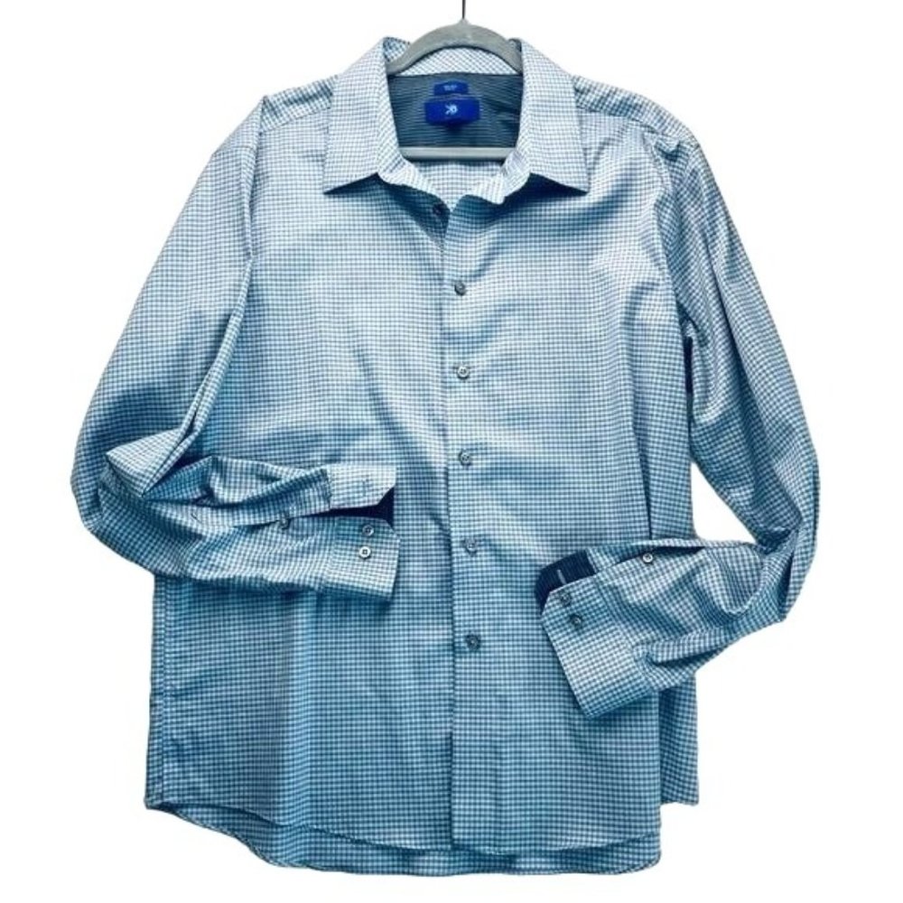 Egara Blue Gingham Non-Iron Slim Fit Button Front Long Sleeve Shirt Size XXL